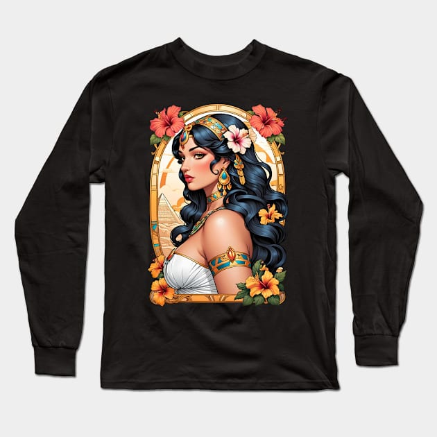 Cleopatra Queen of Egypt retro vintage floral design Long Sleeve T-Shirt by Neon City Bazaar